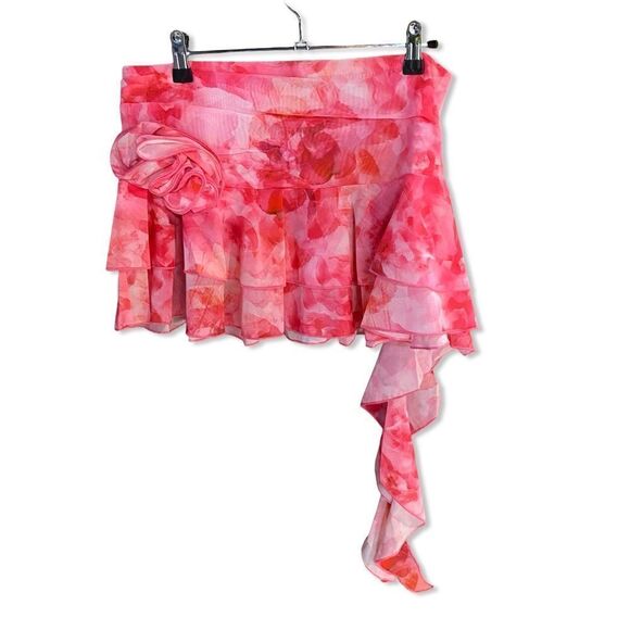 NWT SUPERDOWN Mila Corset Set Pink print mesh mini dress top skirt Revolve M - Picture 6 of 14